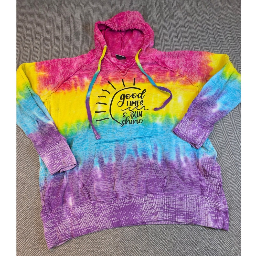 MV Sport Rainbow Tie Dye Hoodie XXL Good Times Sun Shine Burnout Sweatshirt